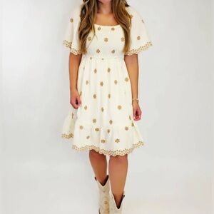 Cream and Tan Floral Dress - easel